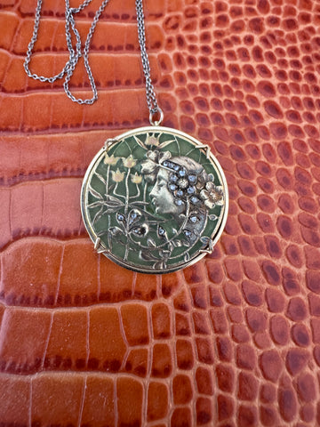 Signet Pendant Art Neauveau with chain added