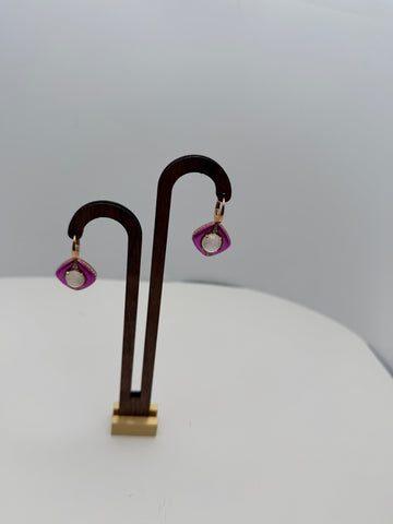First Light - Pair of Icy Jadeite and Pink Enamel Earrings