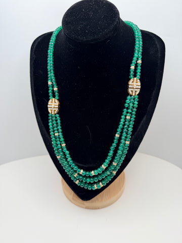 EMERALD RAIN - Graduated Emerald Bead and Diamond  Necklace