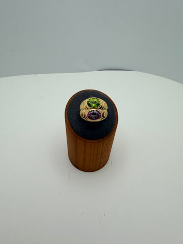 DUE LUNE - Bulgari 18k gold, Peridot and Pink  Tourmaline Ring