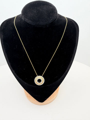 Diamond Double Circle Frame Pendant Necklace
