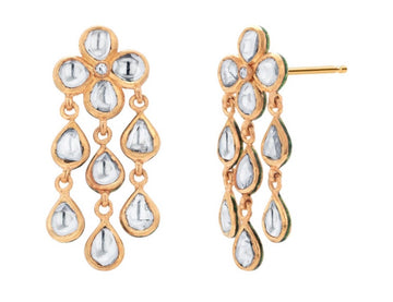 Handcrafted 14k gold polki diamond drop earrings with meenakari enamel