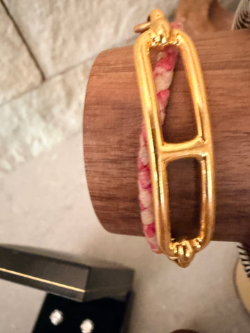Hermes Pink and White Roulis Double Tour Wrap Bracelet