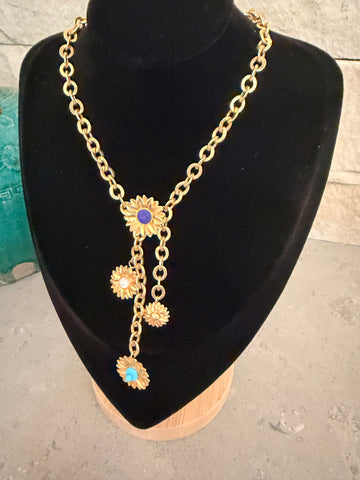 Of Rare Origin Lemoncello Cascade Necklace - Lapis and Turqouise