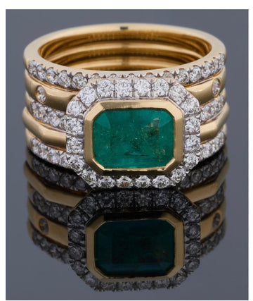 Columns - Lady's 18K Yellow Gold Emerald And Diamond Ring